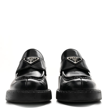 Prada Spazzolato Metal Triangle Logo 50mm Loafers 36 Black 3 of 10