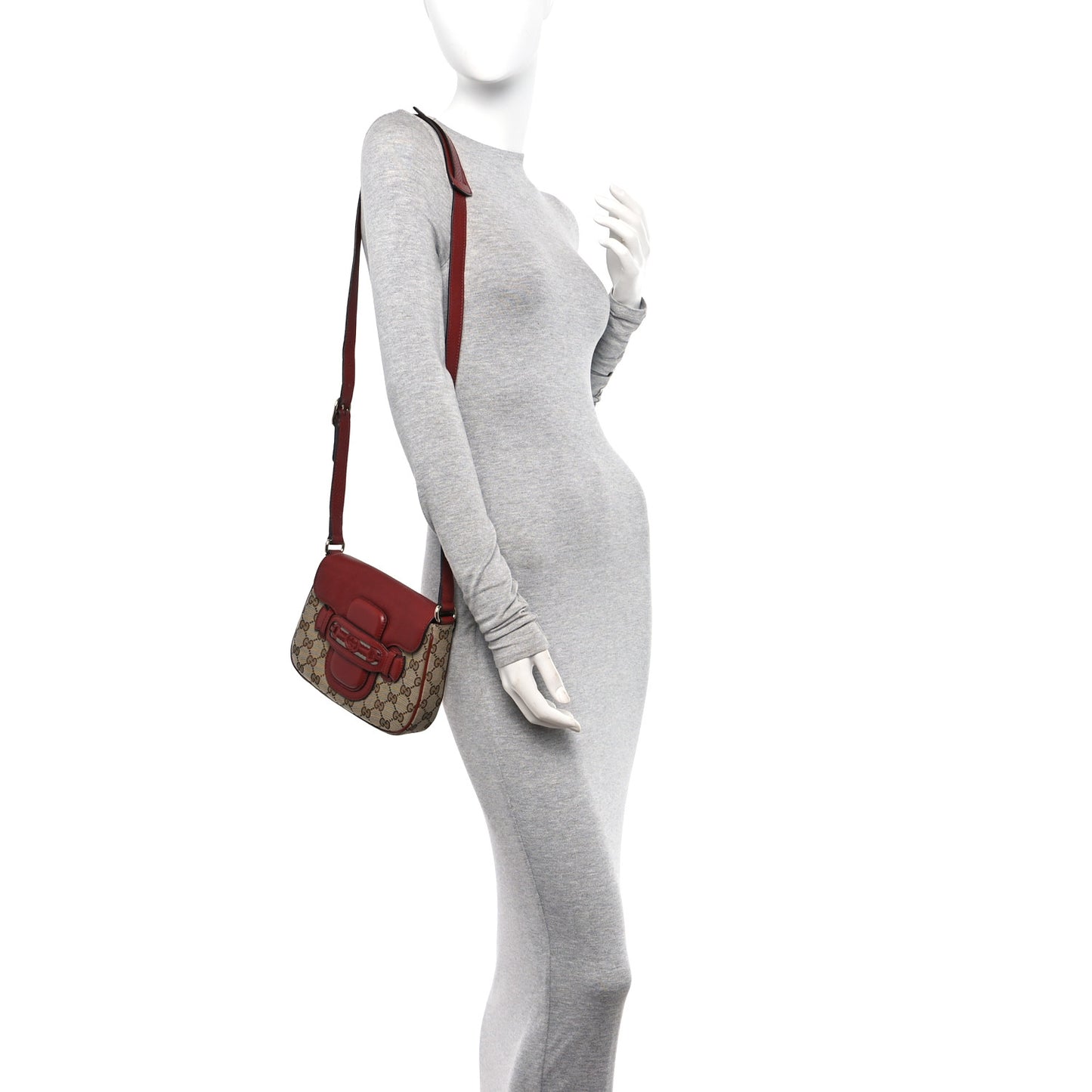 Monogram Pebbled Calfskin Web Small Dressage Shoulder Bag Red