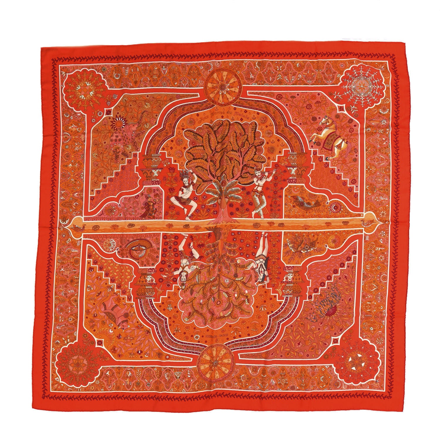 Hermes Cashmere Silk Aux Portes du Palais Shawl 140 Capucine Orange Corail 1 of 4