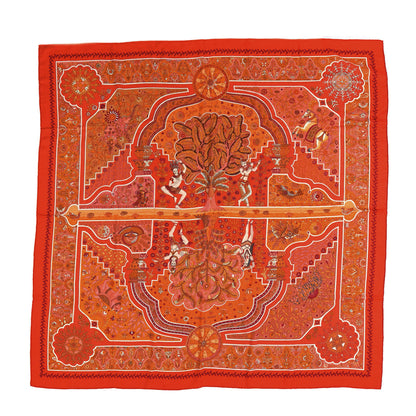 Hermes Cashmere Silk Aux Portes du Palais Shawl 140 Capucine Orange Corail 1 of 4
