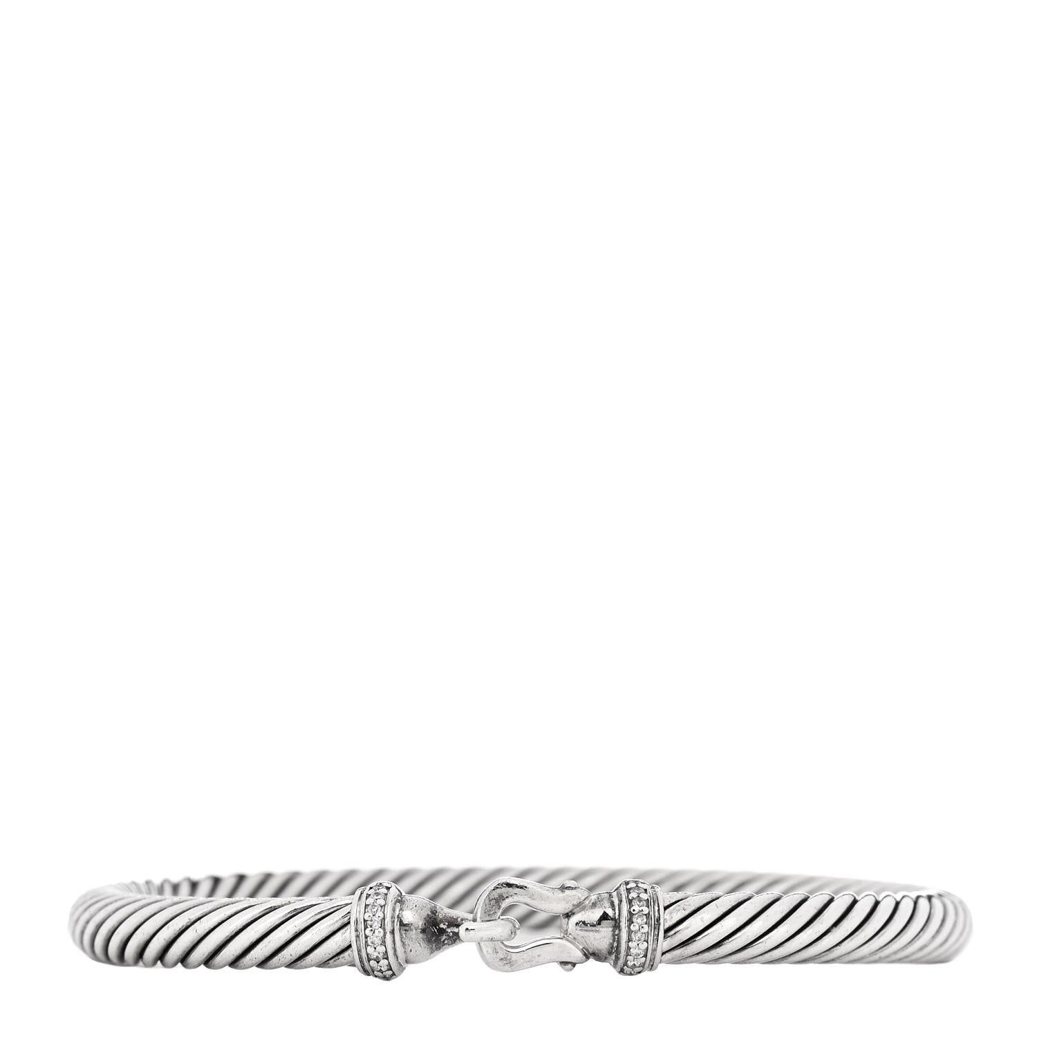 David Yurman Sterling Silver Diamond 5mm Cable Buckle Bracelet 1 of 4