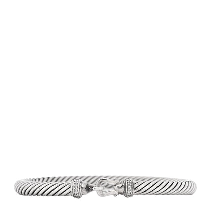 David Yurman Sterling Silver Diamond 5mm Cable Buckle Bracelet 1 of 4