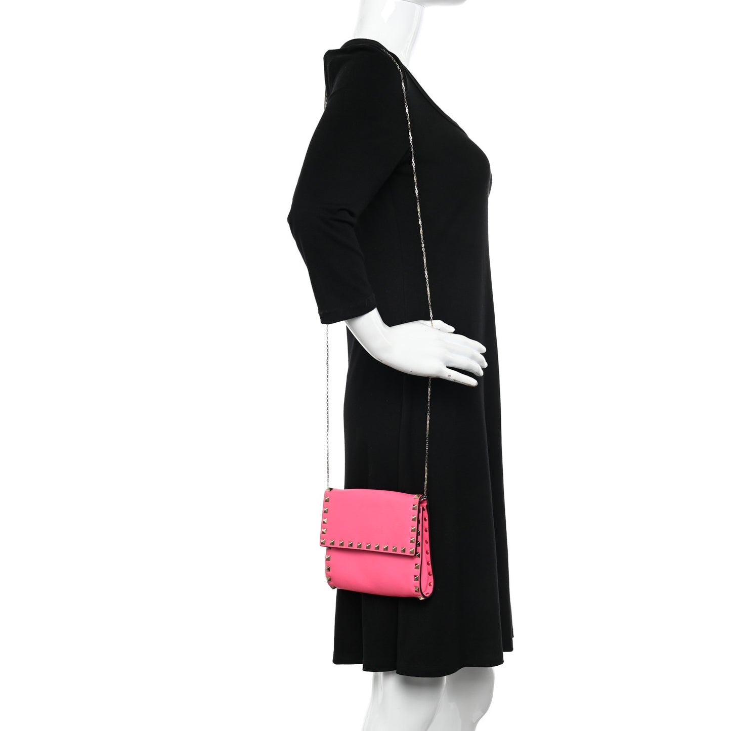 Vitello Rockstud Chain Flap Crossbody Bag Fuxia Fluo