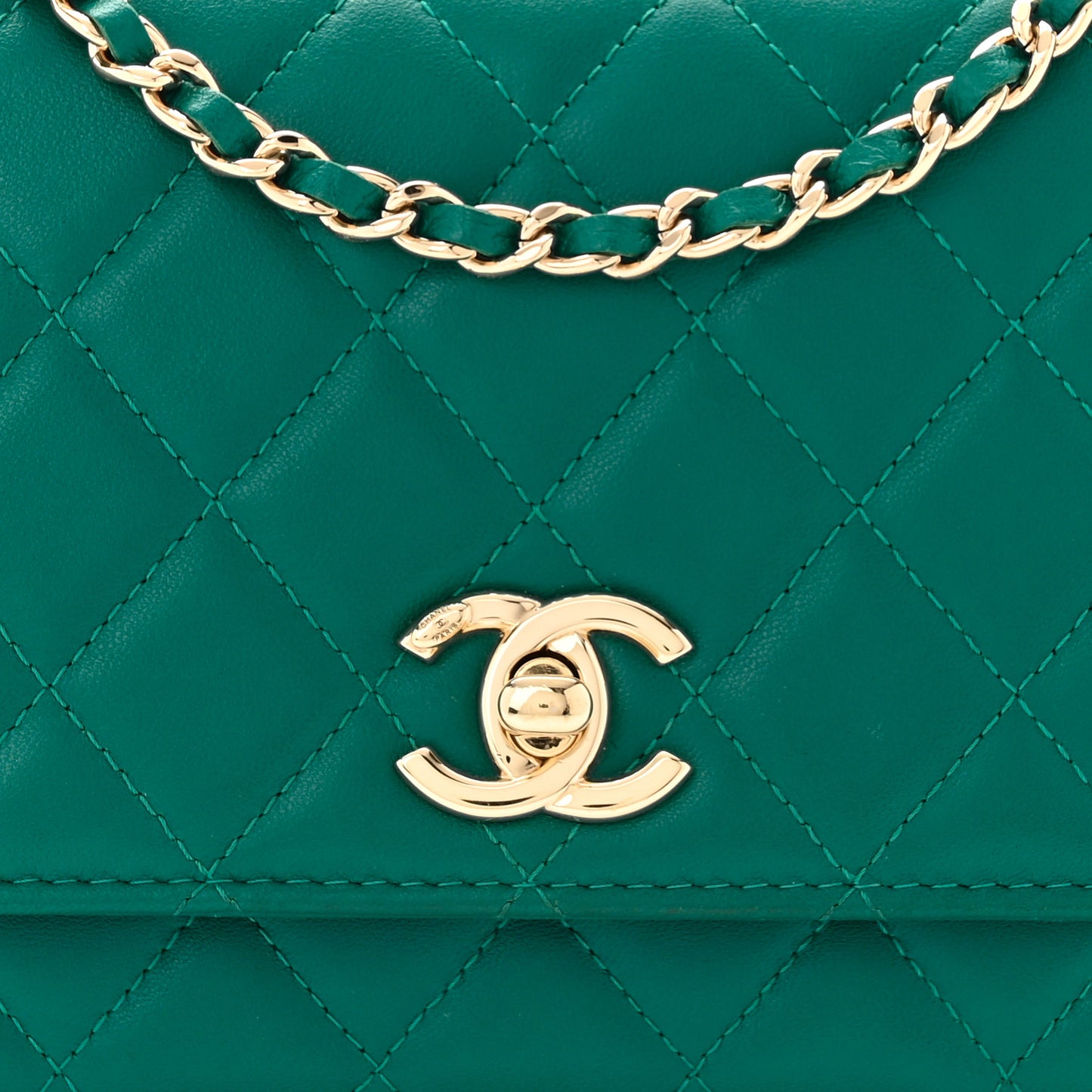 Lambskin Quilted Trendy CC Wallet On Chain WOC Green