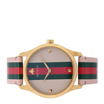 Gucci Stainless Steel Calfskin 38mm G-Timeless Stripe Web Quartz Watch Pink 2 of 6