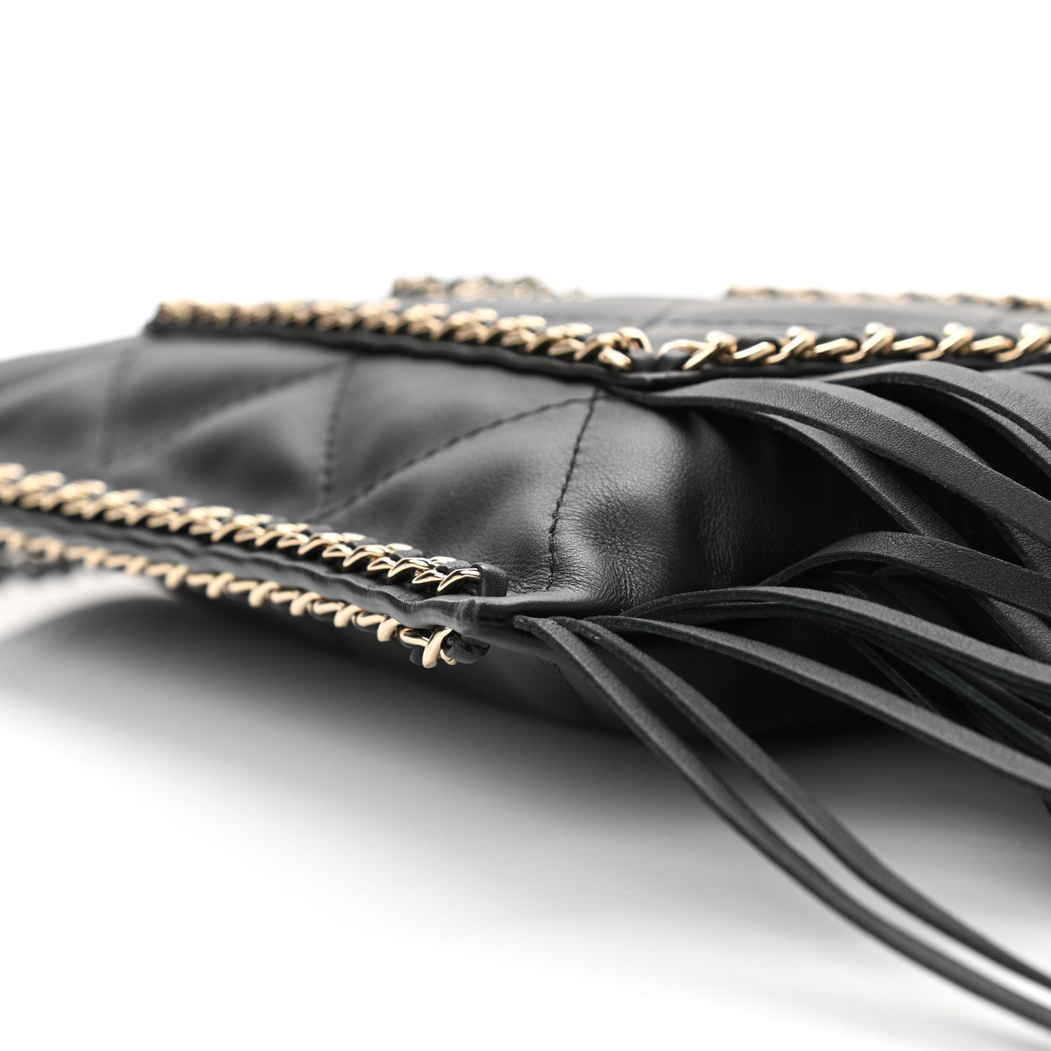 Chanel Calfskin Quilted Fringe Small Shopping Bag Black 9 of 11