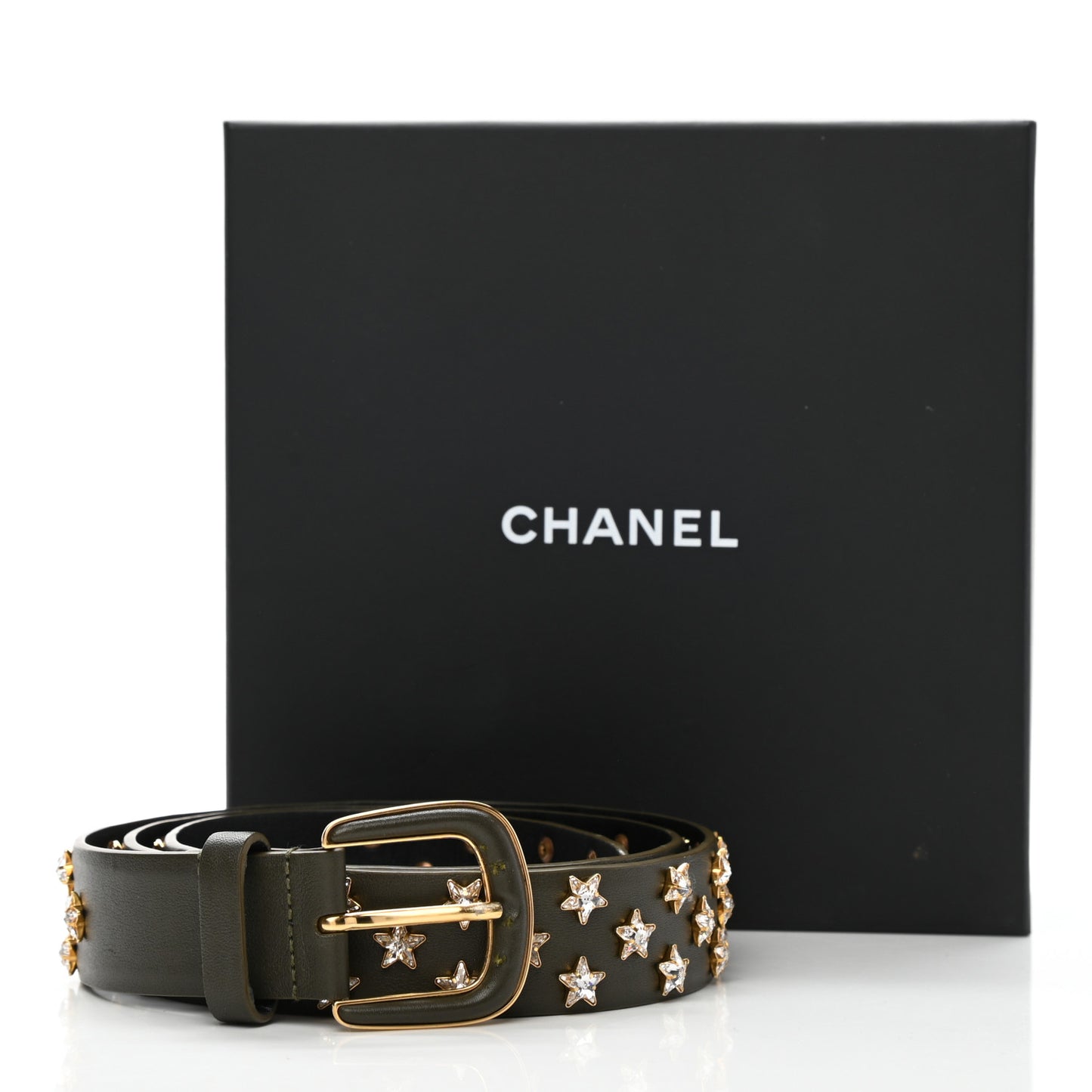 Lambskin Crystal Star Belt 90 Green
