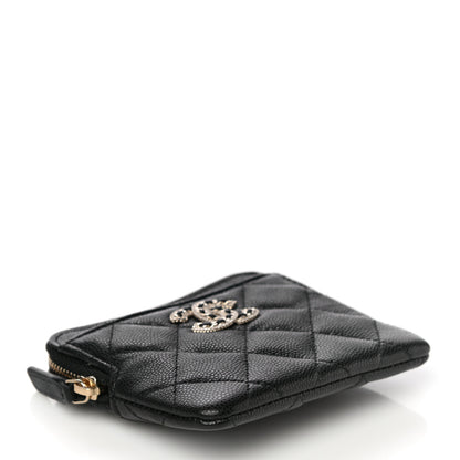 Chanel Caviar Quilted Crystal Zip Card Holder Wallet Black 4 of 11