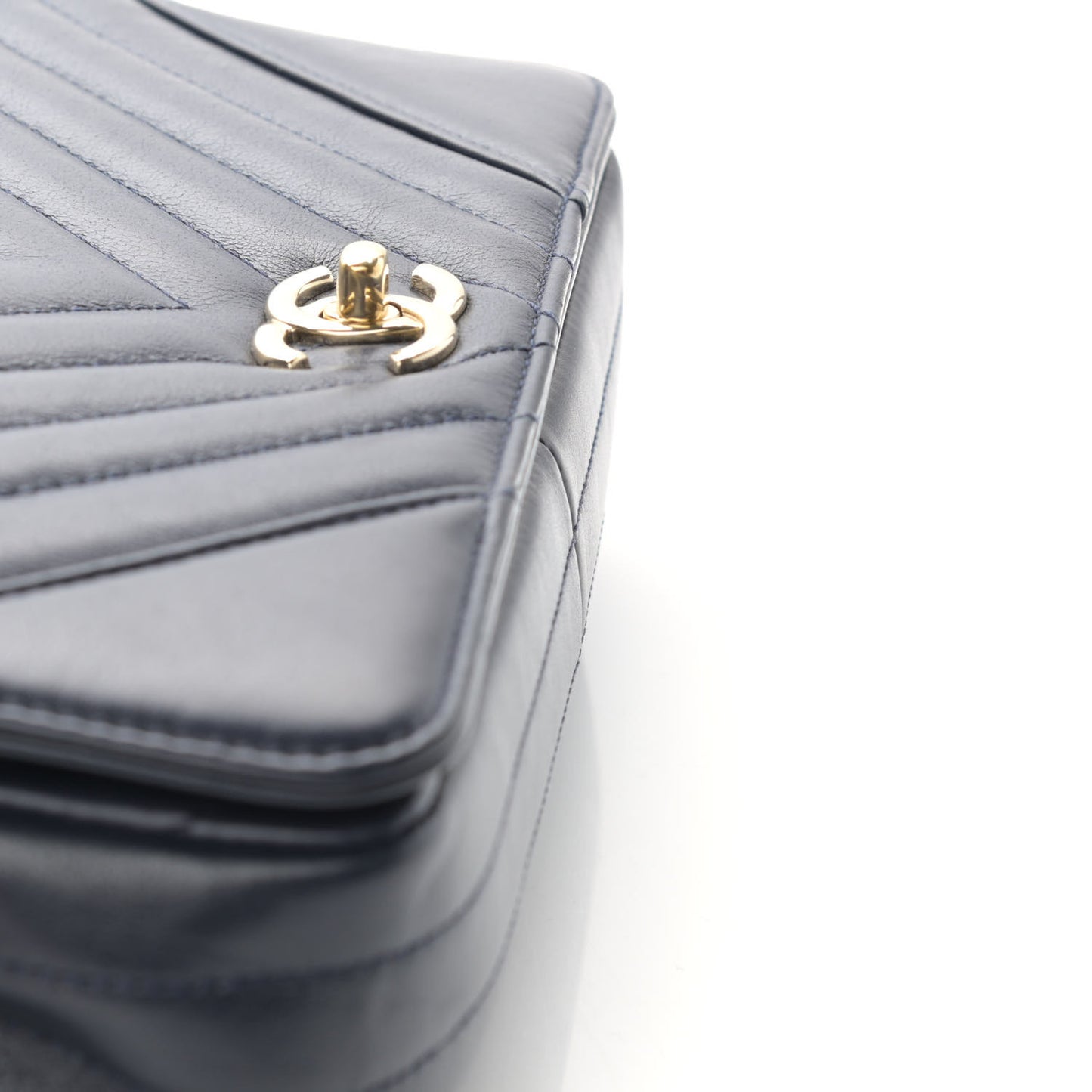 Calfskin Chevron Quilted Small Statement Flap Navy