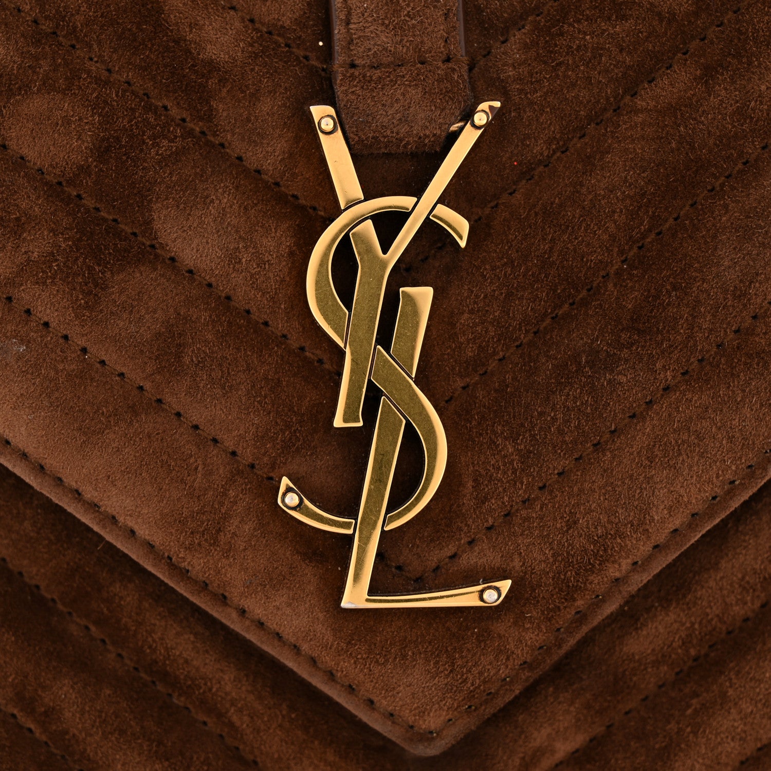 Saint Laurent Suede Matelasse Chevron Monogram Medium College Bag Bark Brown 13 of 13
