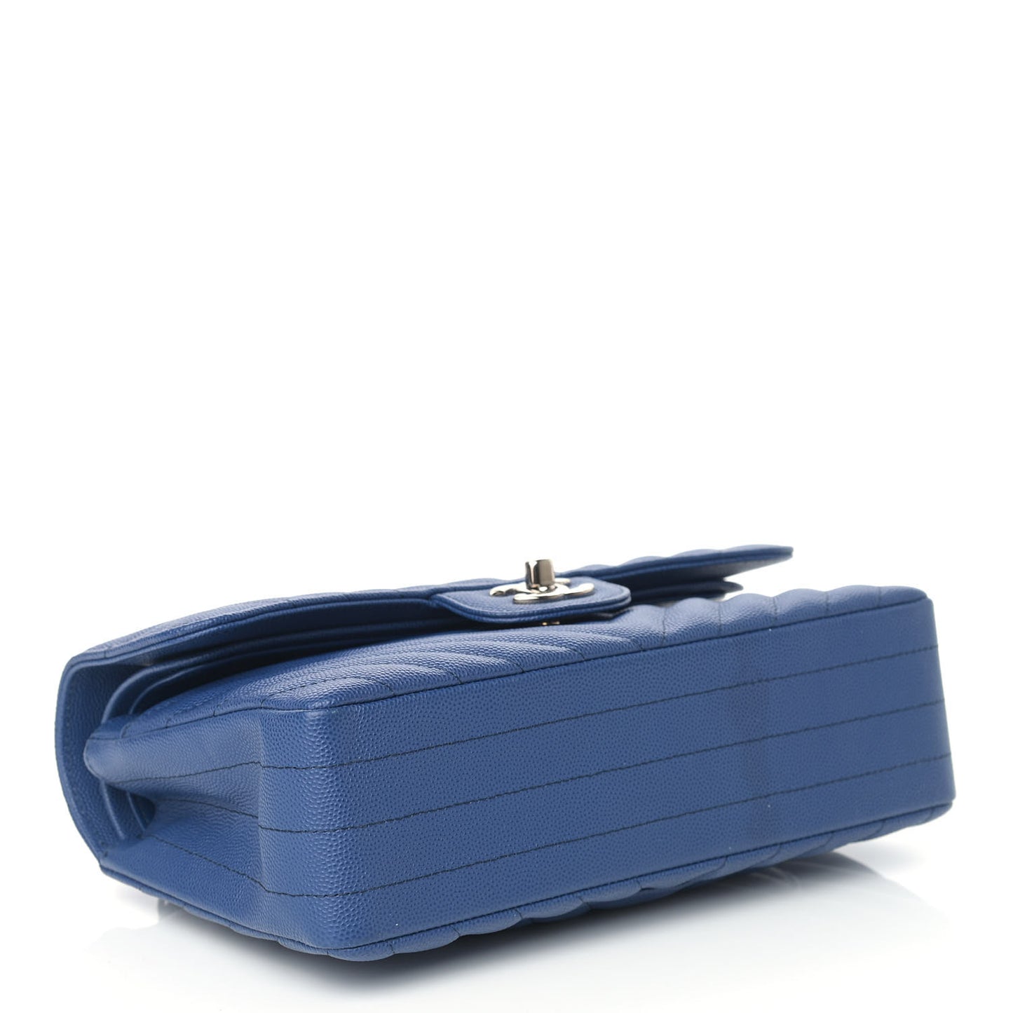 Caviar Chevron Quilted Small Double Flap Blue