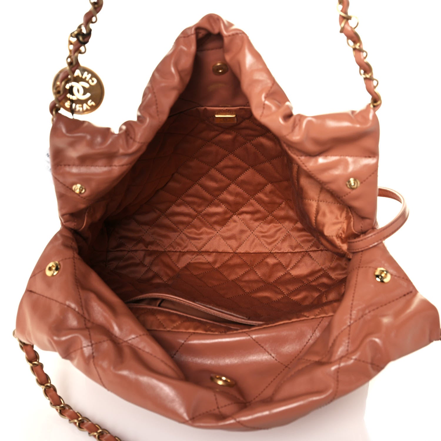 Chanel Shiny Calfskin Quilted Small Chanel 22 Camel 6 of 14