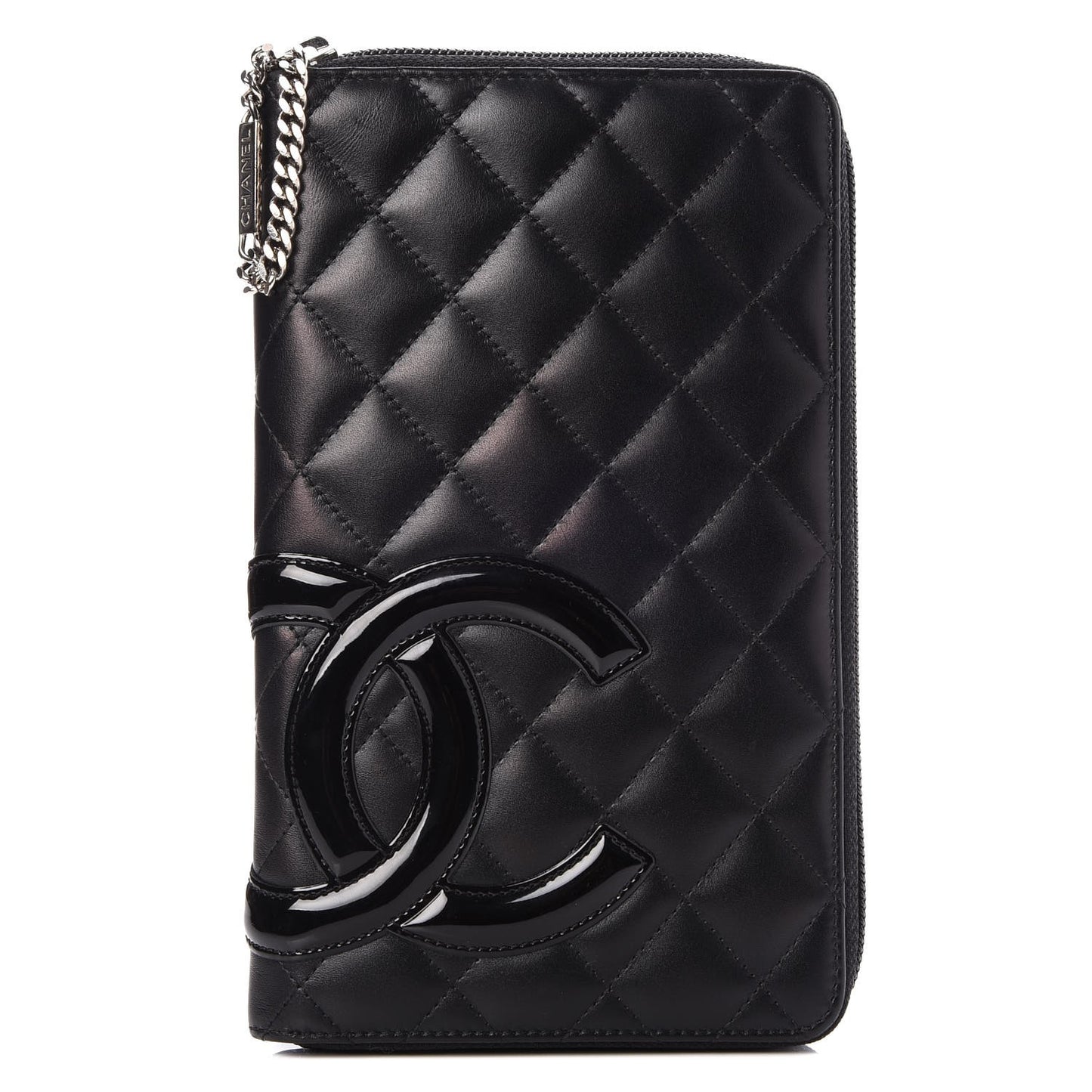 Calfskin Quilted Cambon Zip Around Organizer Wallet Black
