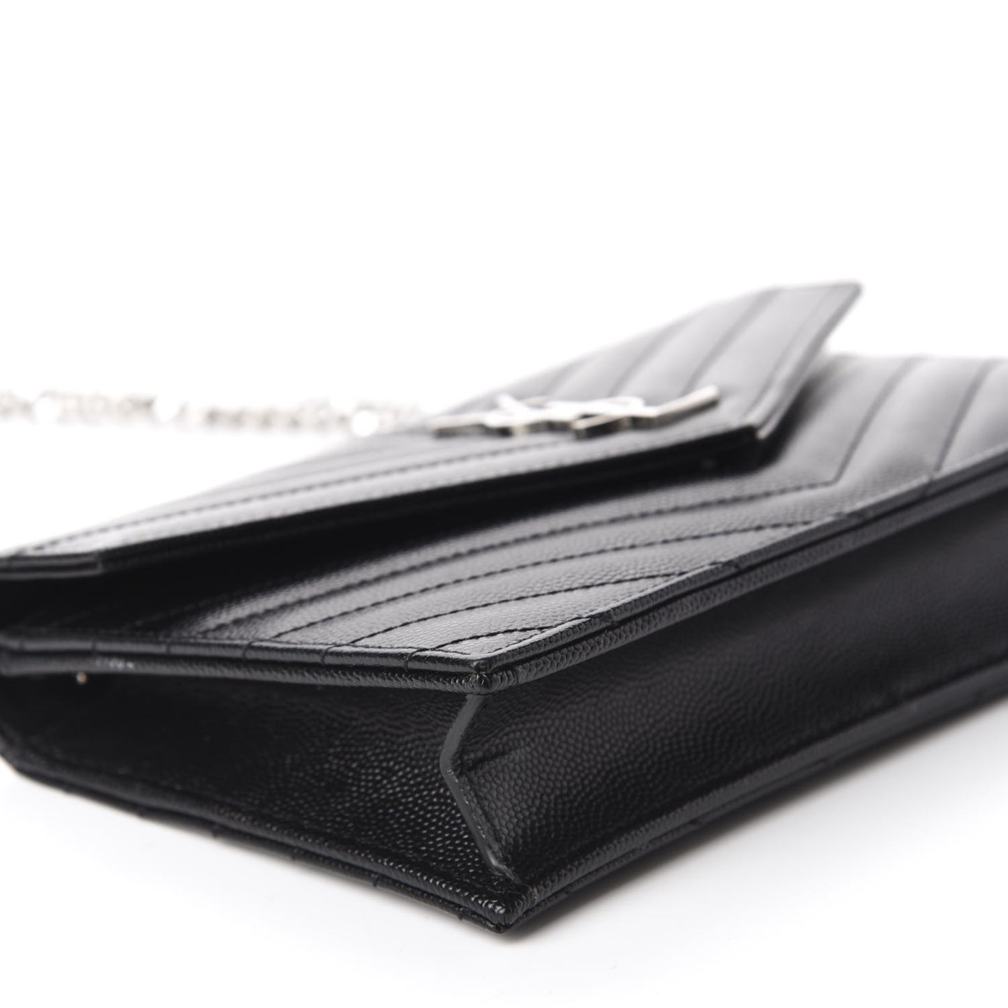 Grain De Poudre Matelasse Chevron Monogram Envelope Chain Wallet Black