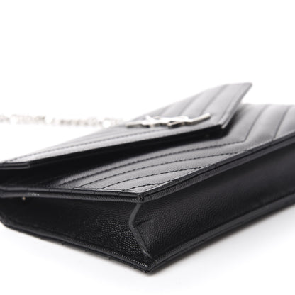 Saint Laurent Grain De Poudre Matelasse Chevron Monogram Envelope Chain Wallet Black 6 of 13
