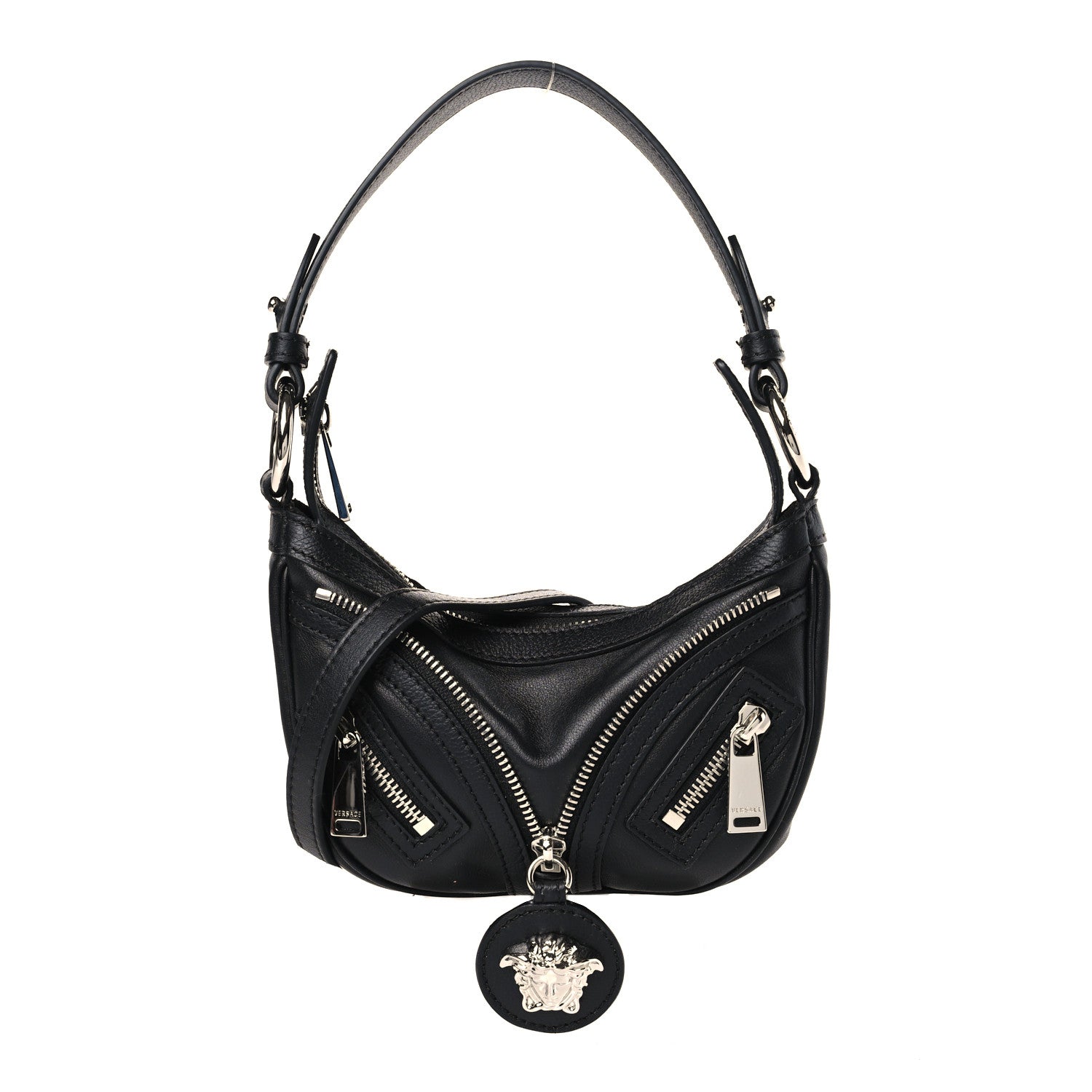 Versace Calfskin Mini Repeat Zip Hobo Black 1 of 8