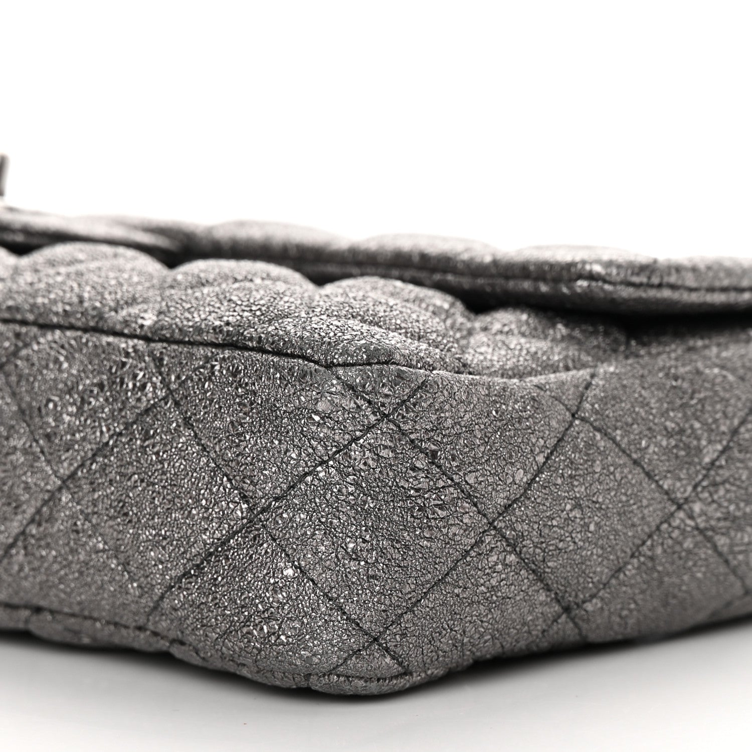 Chanel Metallic Crackled Calfskin Quilted East West Flap Dark Silver 10 of 10