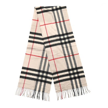 Burberry Cashmere Giant Check Fringe Scarf Ivory 2 of 3