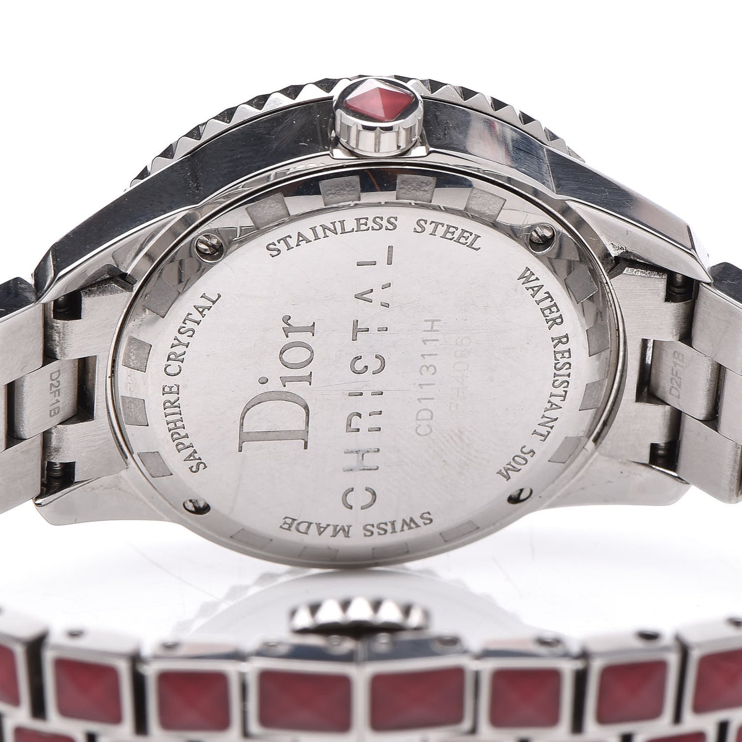 Stainless Steel Diamond Sapphire 33mm Christal Quartz Watch Red