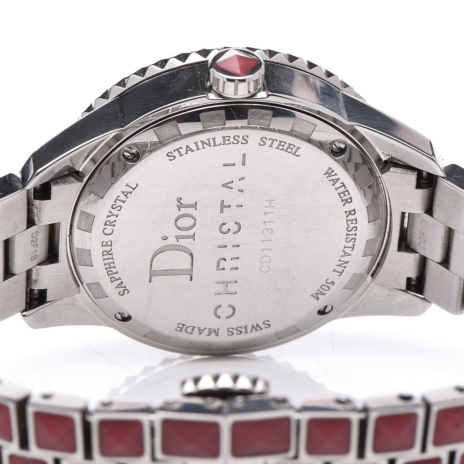 Christian Dior Stainless Steel Diamond Sapphire 33mm Christal Quartz Watch Red 5 of 7