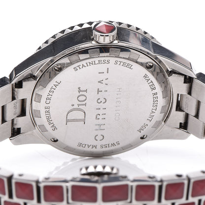 Christian Dior Stainless Steel Diamond Sapphire 33mm Christal Quartz Watch Red 5 of 7