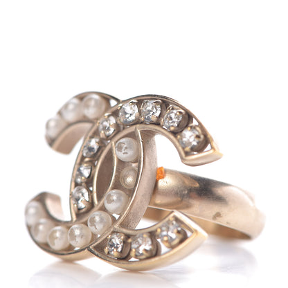 Chanel Crystal Pearl CC Ring 6.5 Gold 3 of 5