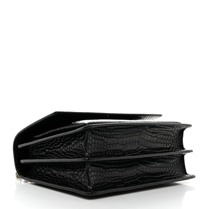 Saint Laurent Calfskin Crocodile Embossed Medium Monogram Sunset Black 4 of 12