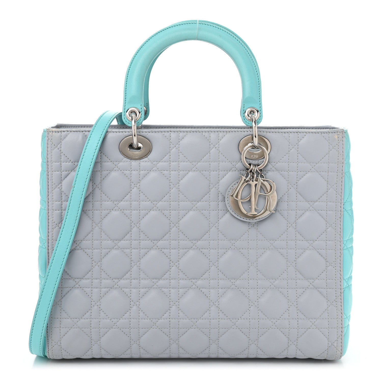 Christian Dior Lambskin Cannage Large Lady Dior Grey Turquoise 1 of 13