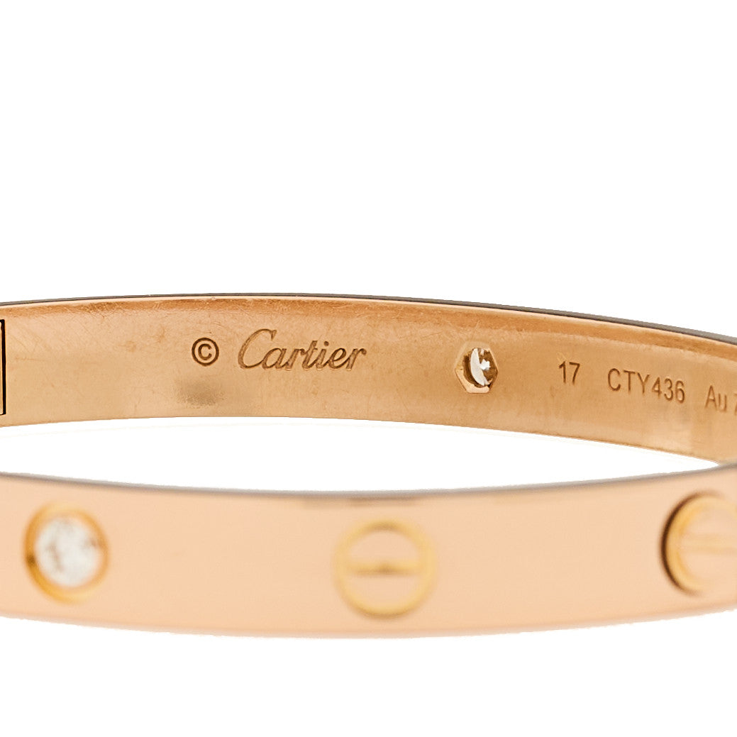Cartier 18K Pink Gold 4 Diamond LOVE Bracelet 17 4 of 6