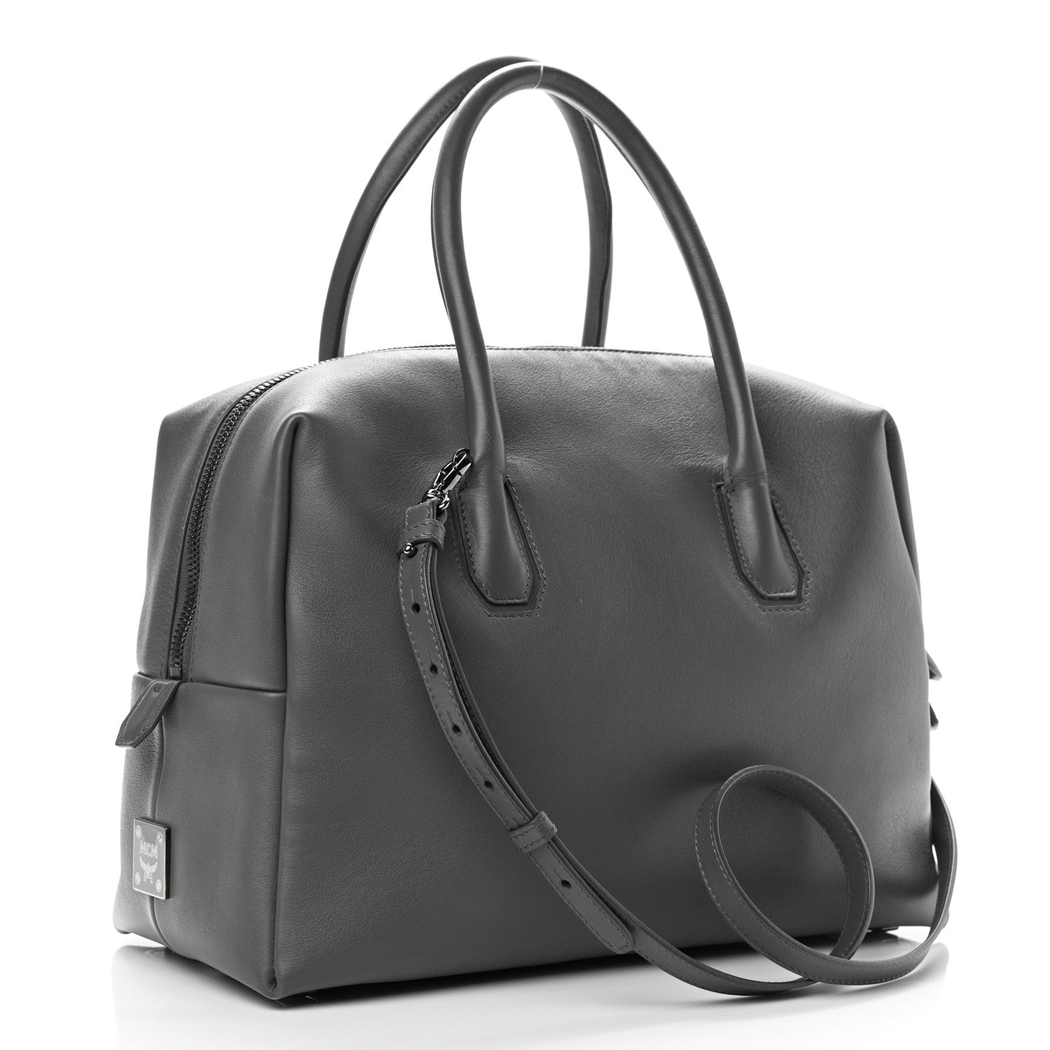 MCM Calfskin Boston Bag Grey 2 of 15