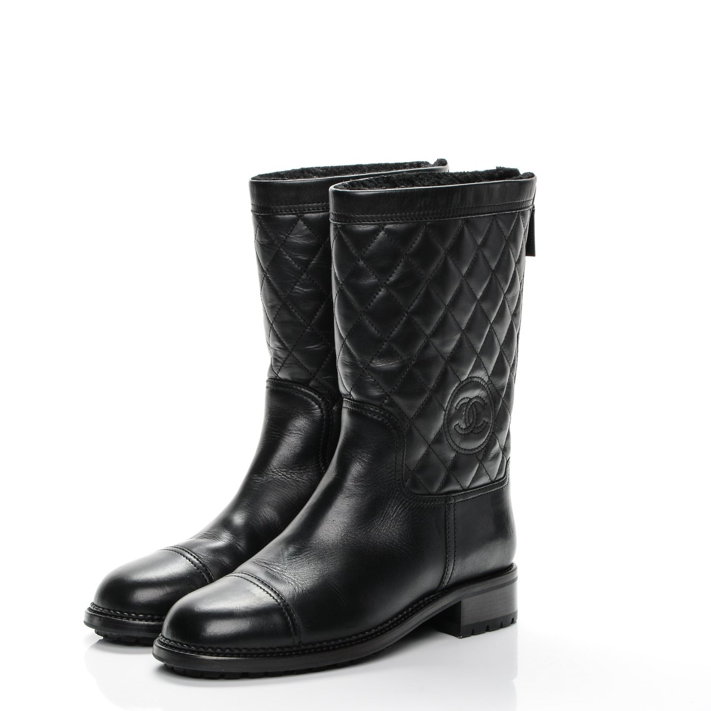 Calfskin Quilted Shearling Boots 39 Black