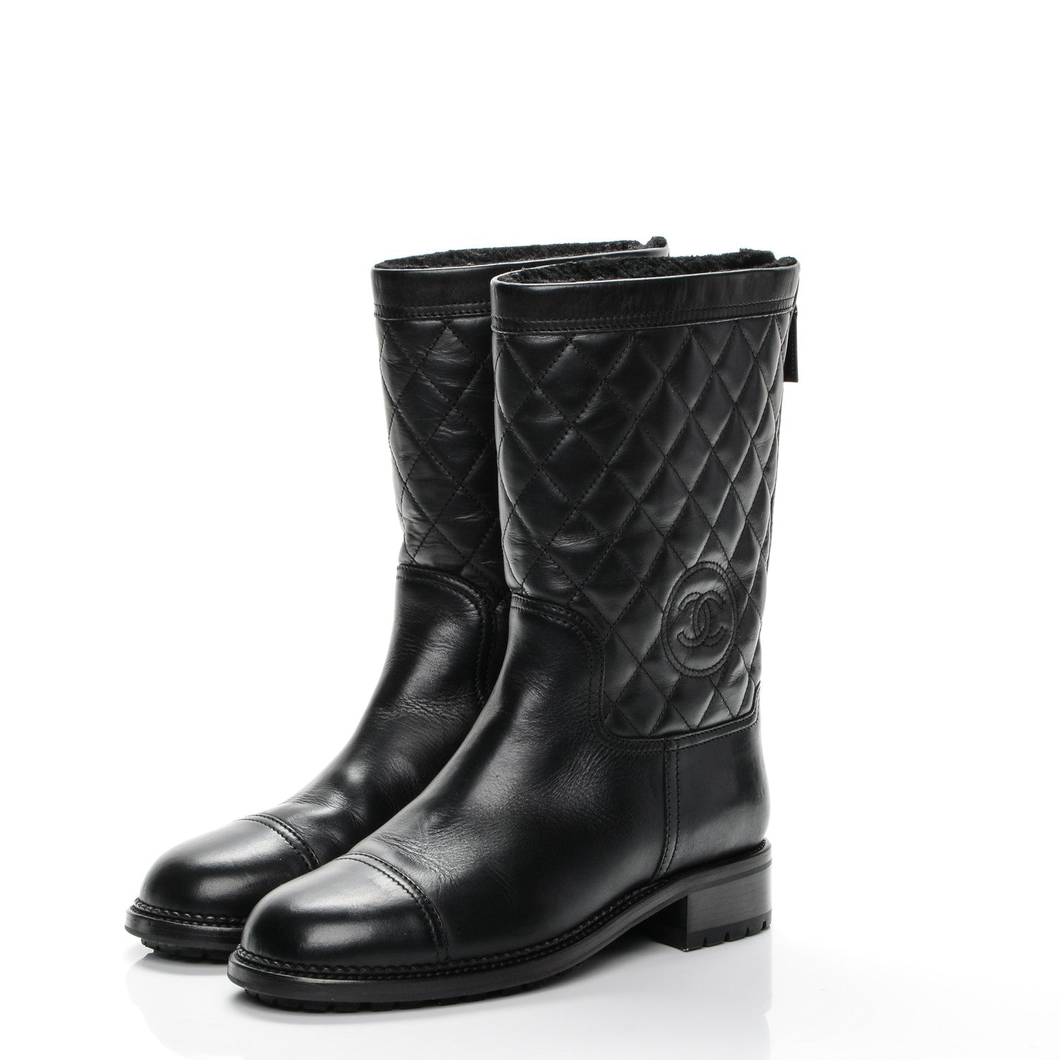 Chanel Calfskin Quilted Shearling Boots 39 Black 3 of 7