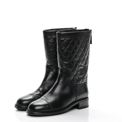 Chanel Calfskin Quilted Shearling Boots 39 Black 3 of 7