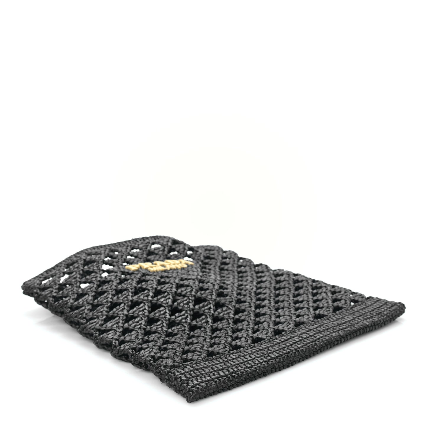 Yarn Raffia Effect Embroidered Logo Tote Black