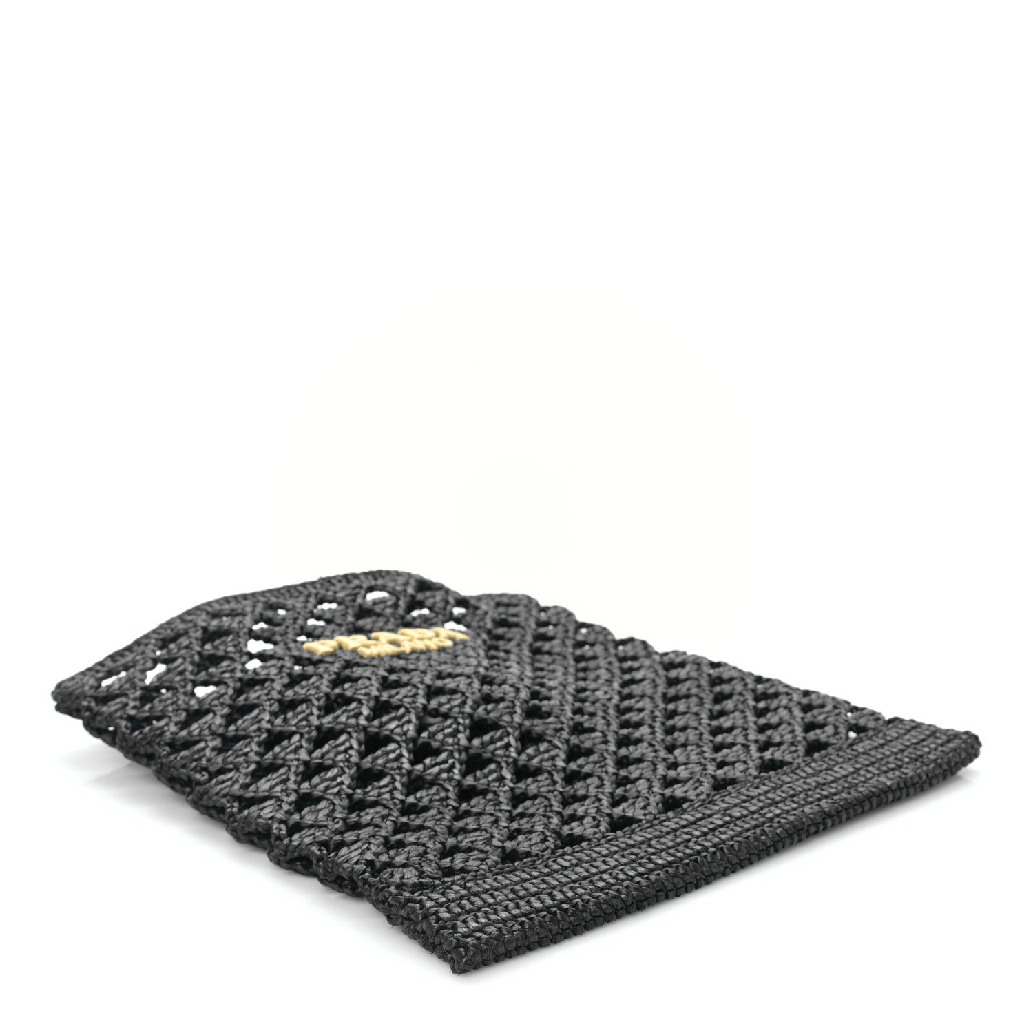 Prada Yarn Raffia Effect Embroidered Logo Tote Black 4 of 8