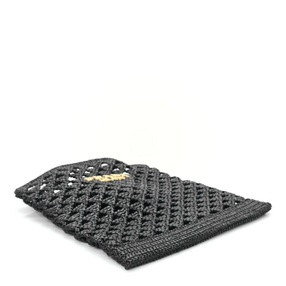 Prada Yarn Raffia Effect Embroidered Logo Tote Black 4 of 8
