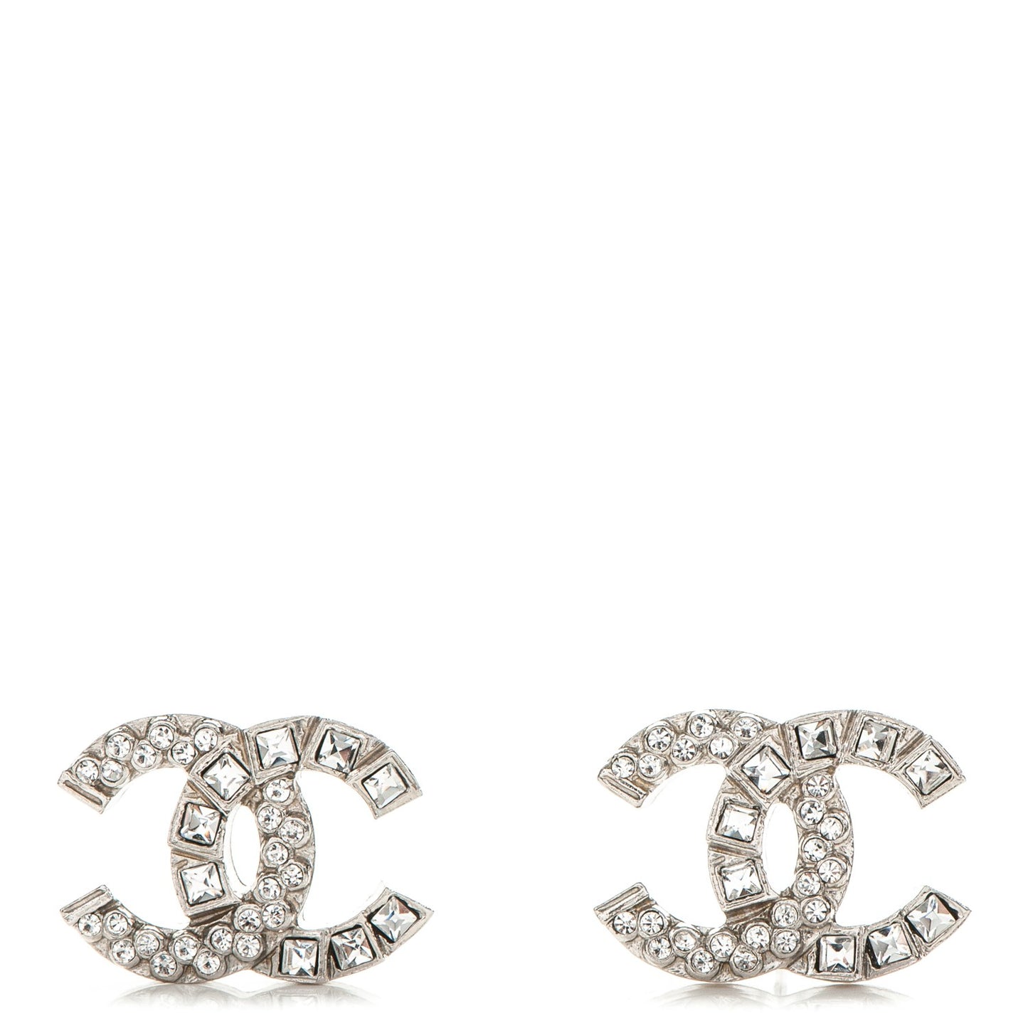 Baguette Crystal CC Earrings Silver