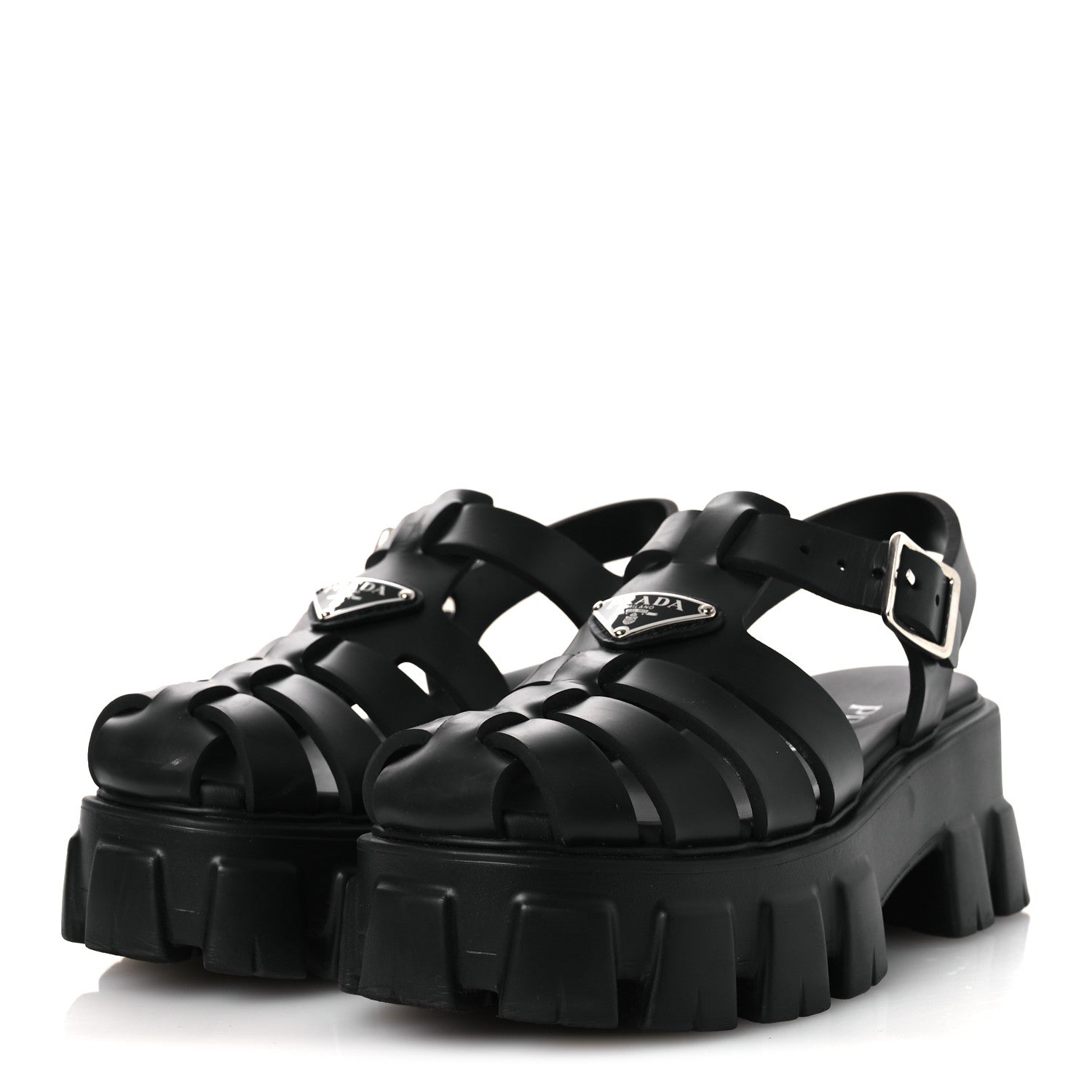 Prada Foam Rubber Triangle Logo Monolith 55mm Cage Sandals 36 Black 4 of 15