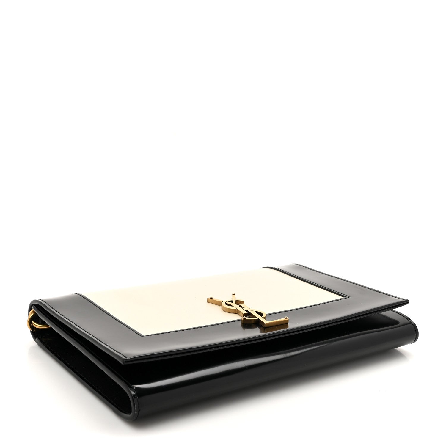 Saint Laurent Nappa Patent Calfskin Two-Toned Monogram Pouch Alabastro Black 4 of 11