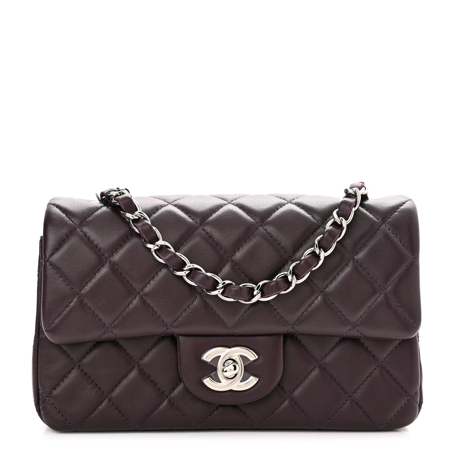 Chanel Lambskin Quilted Mini Rectangular Flap Dark Purple 1 of 9