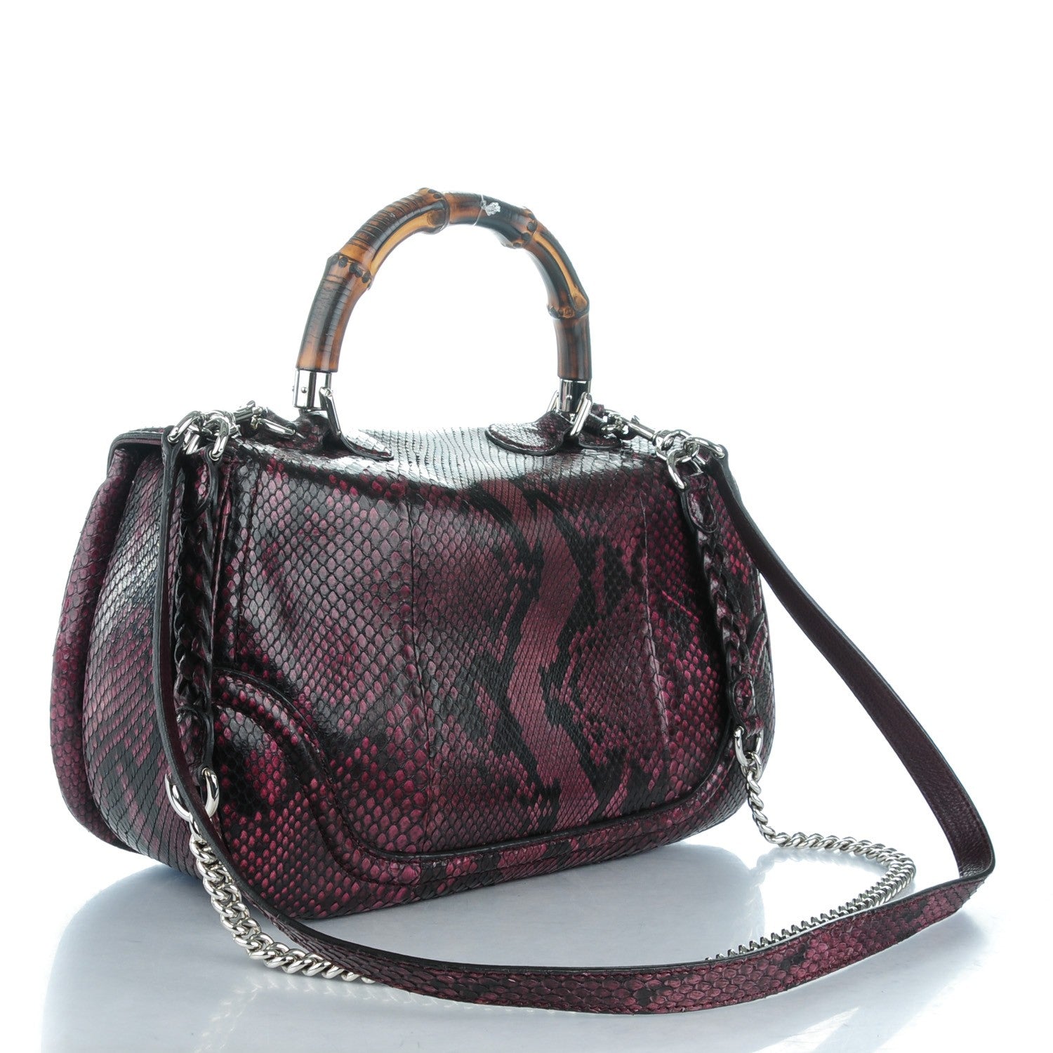 Gucci Python Large New Bamboo Top Handle Bag Bordeaux 3 of 8