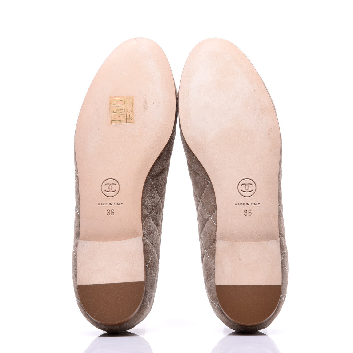Chanel Suede Quilted Cap Toe CC Ballerina Flats 36 Beige 5 of 7