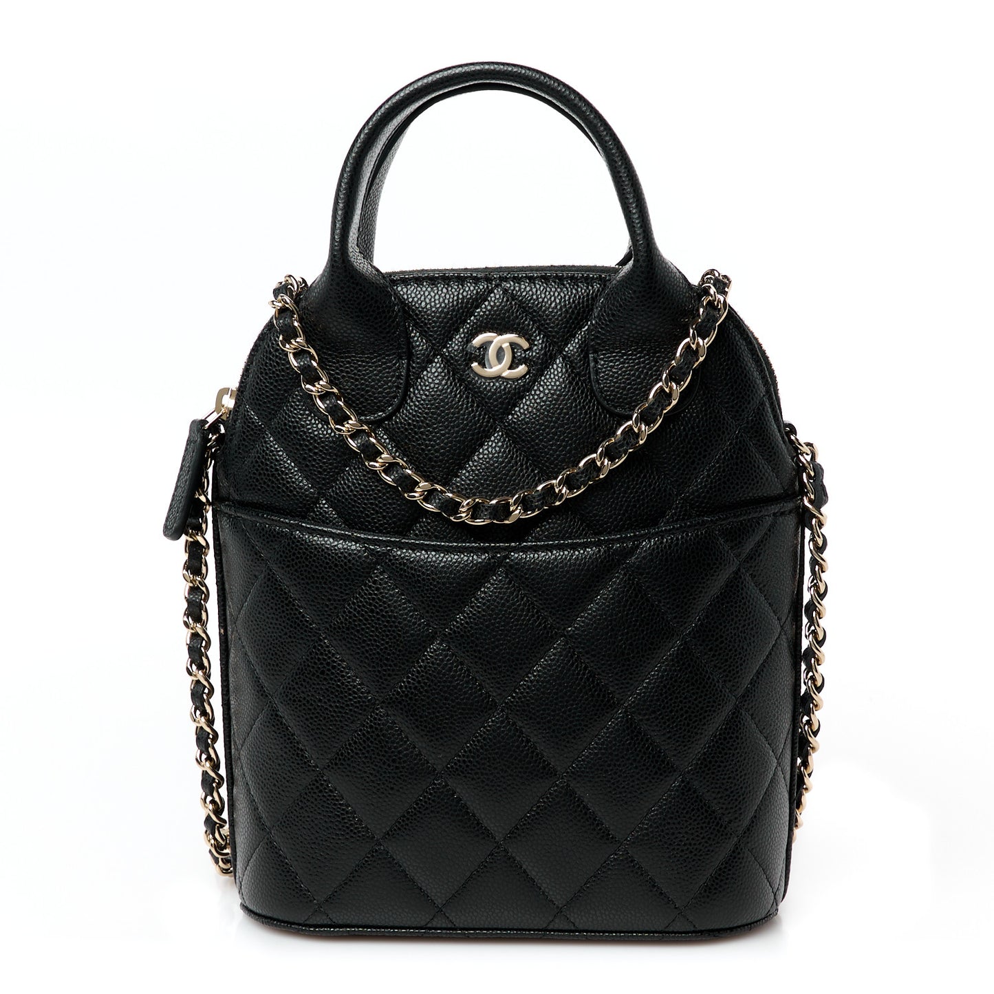 Caviar Quilted Top Handle Clutch With Chain Black