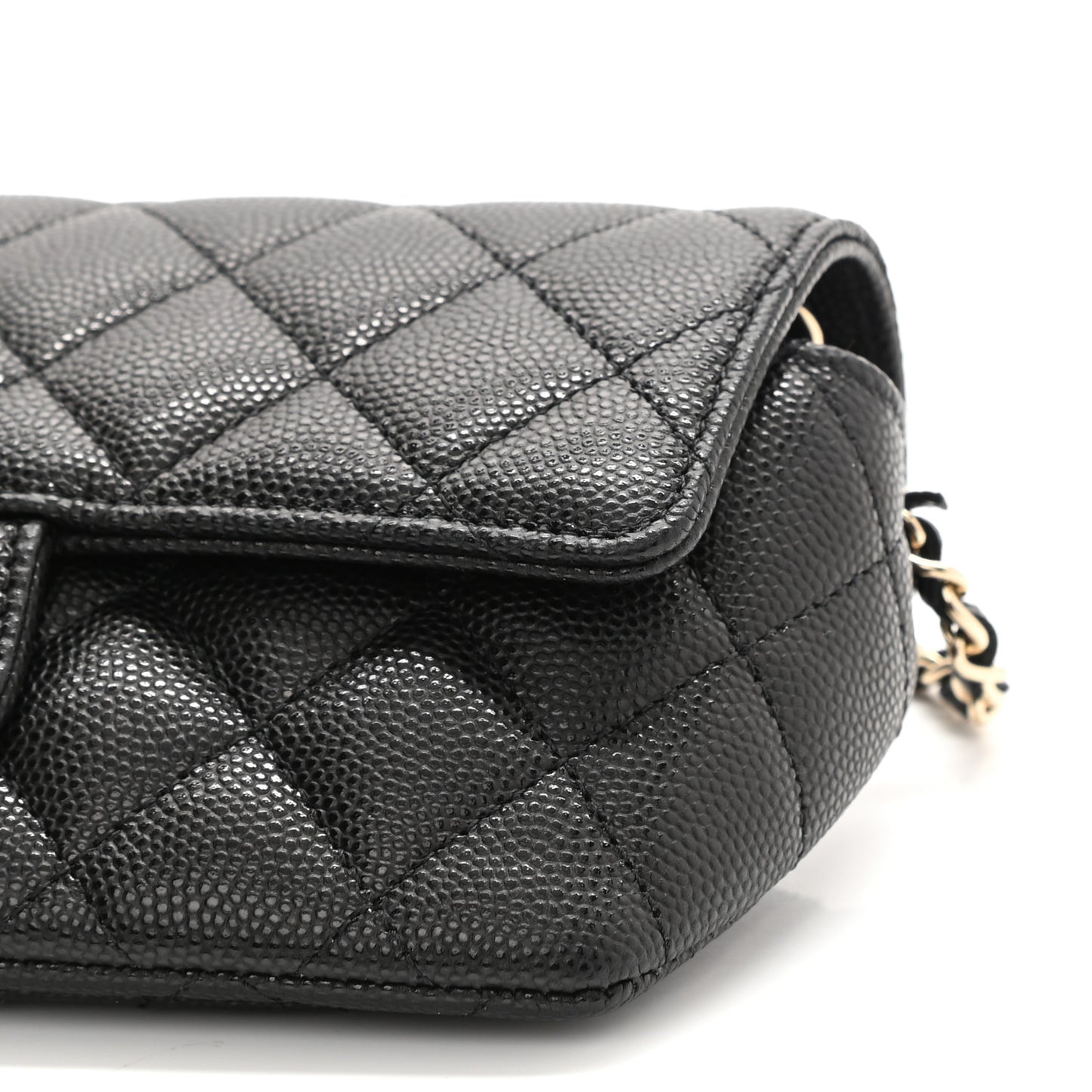 Caviar Quilted Glasses Case With Chain Black