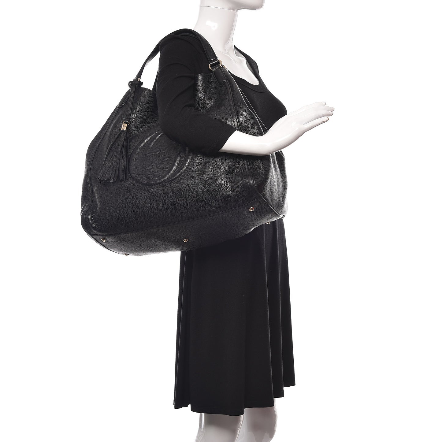 Pebbled Calfskin Large Soho Shoulder Bag Black
