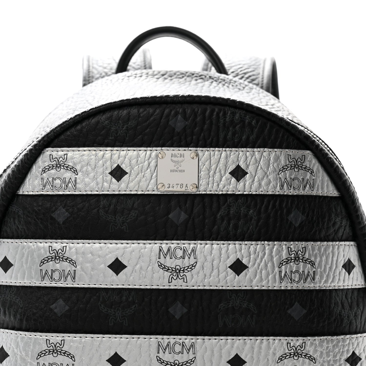 MCM Metallic Visetos Striped Medium Stark Backpack Silver Black 8 of 12