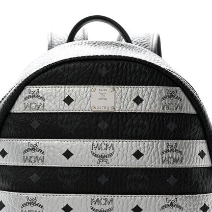 MCM Metallic Visetos Striped Medium Stark Backpack Silver Black 8 of 12