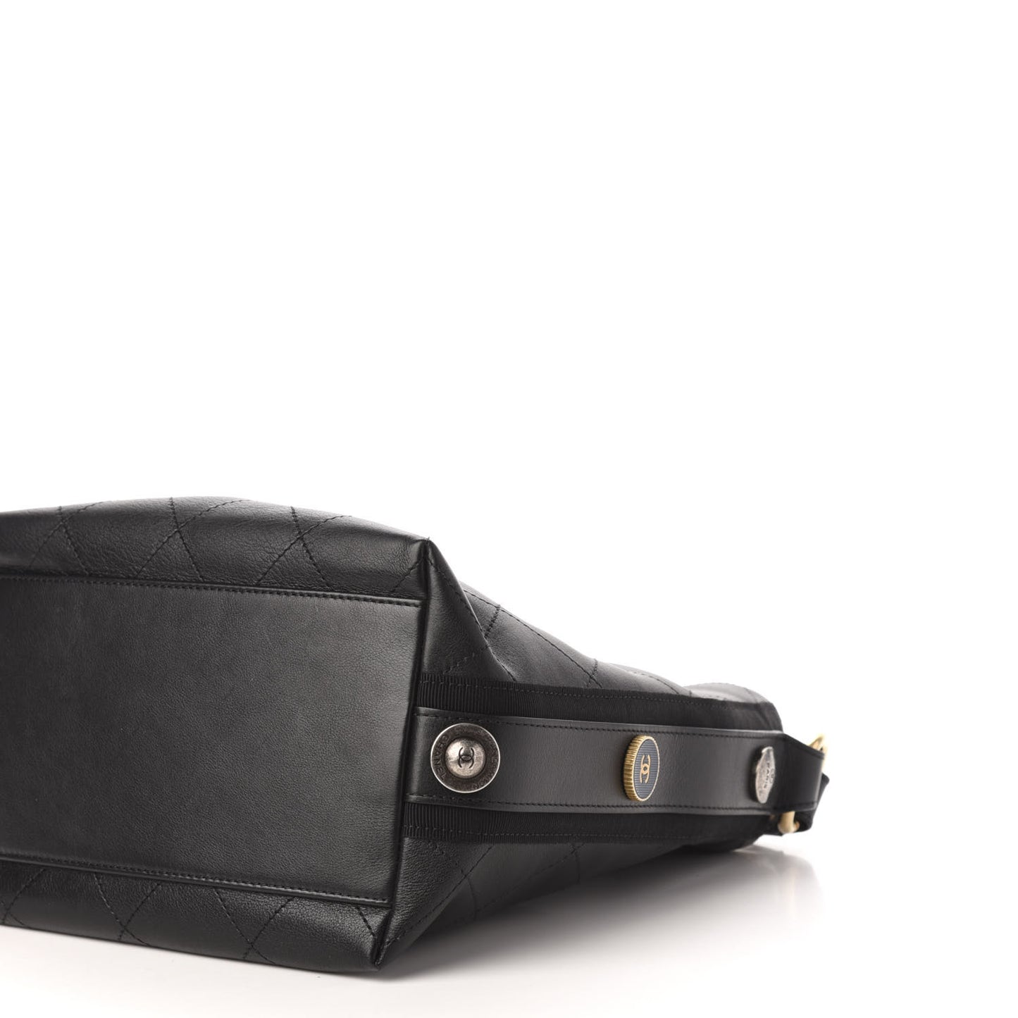 Calfskin Stitched Button Up Hobo Black