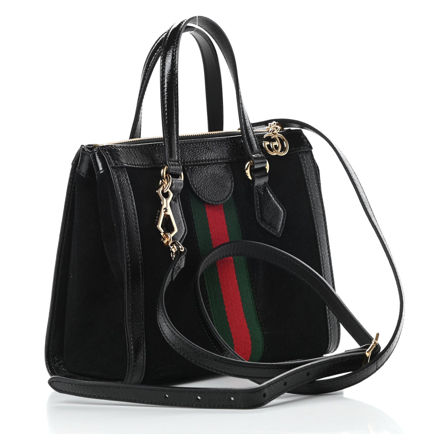 Suede Patent GG Web Small Ophidia Tote Bag Black