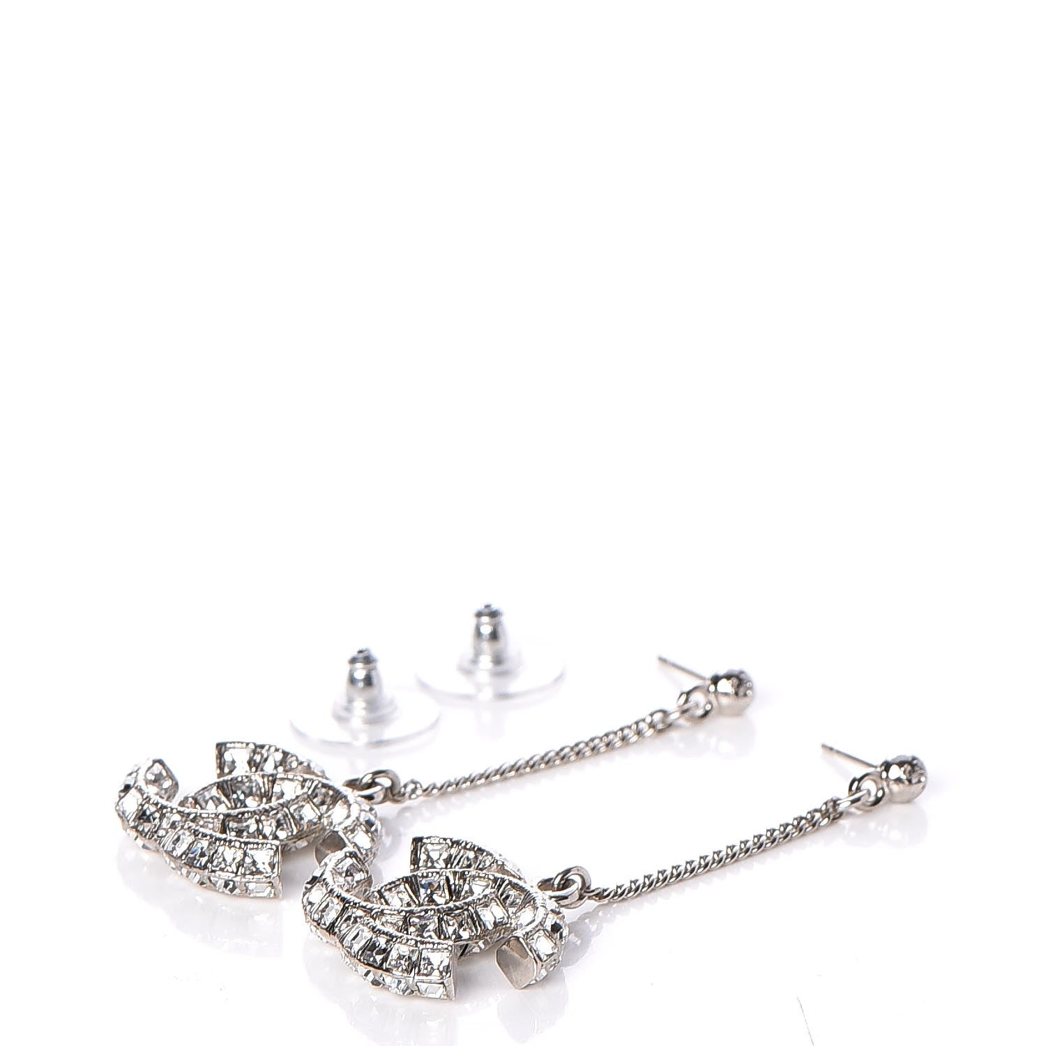 Chanel Baguette Crystal CC Dangle Earrings Silver 3 of 4